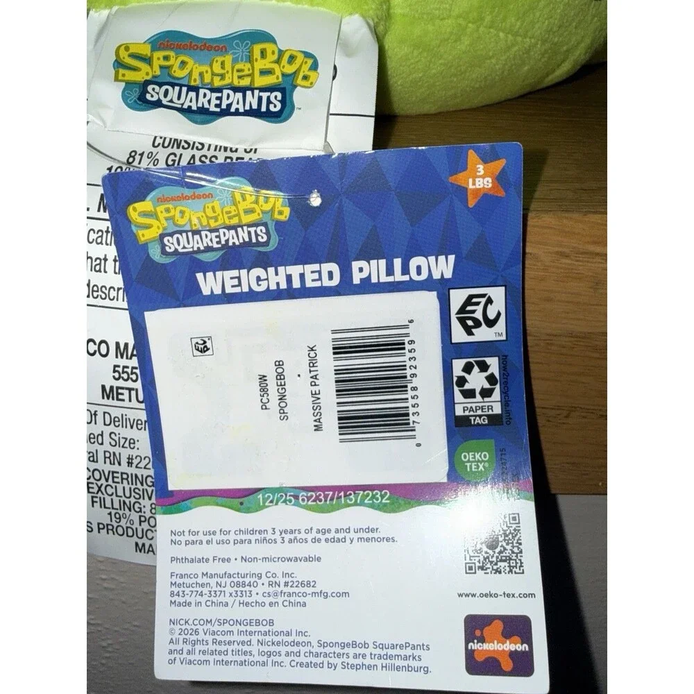 Patrick From SpongeBob Weighted Pillow Plush 3 Lbs Official Licesnsed